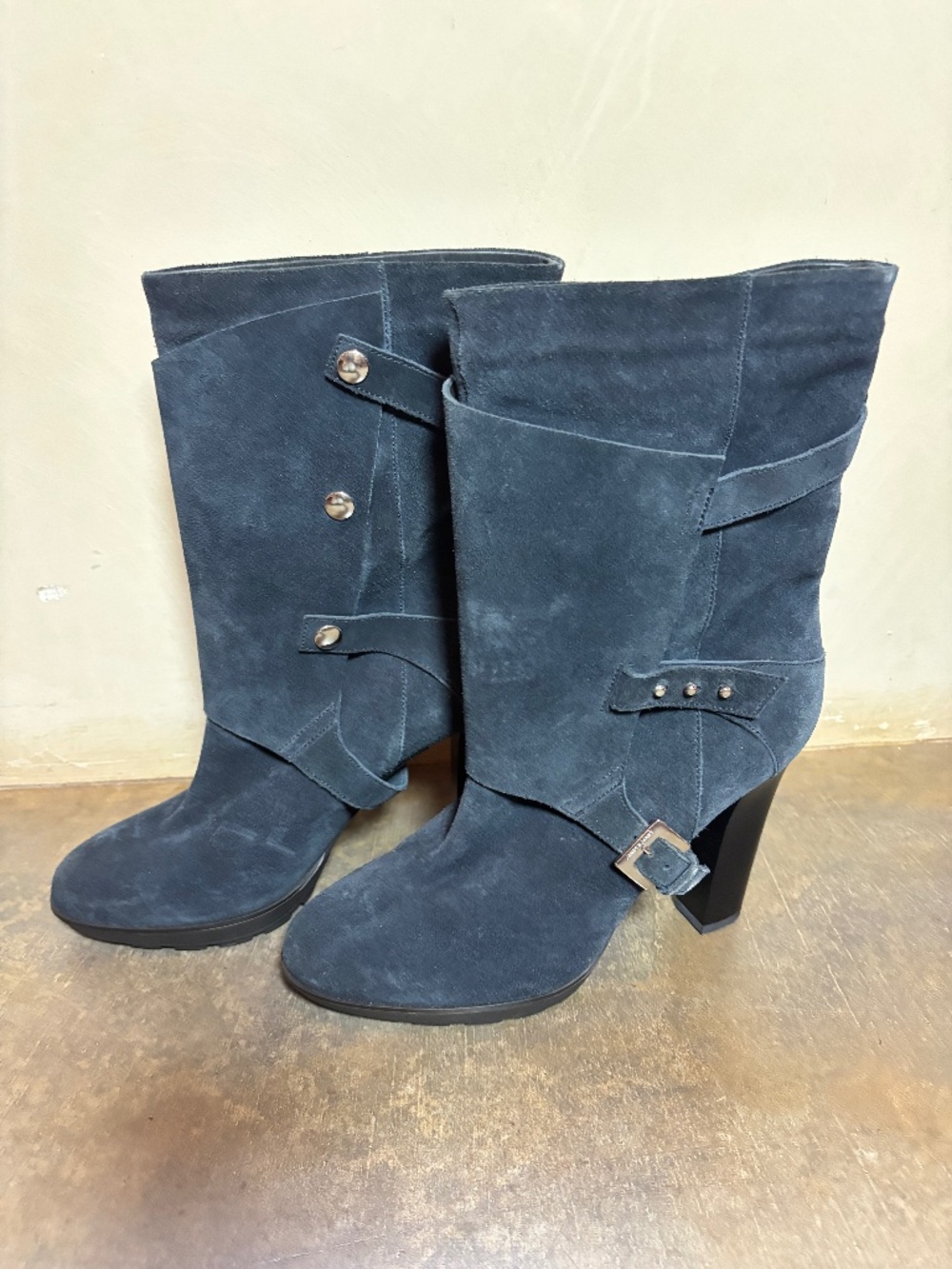 JANET AND JANET Fur Lined Blue Suede Heeled Boot